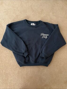 Princess Polly Navy Crewneck Sweatshirt with Script Logo